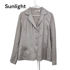 Epiegel Womens Silver Linen Button-Down Blazer Jacket Size 18 Lightweight With P